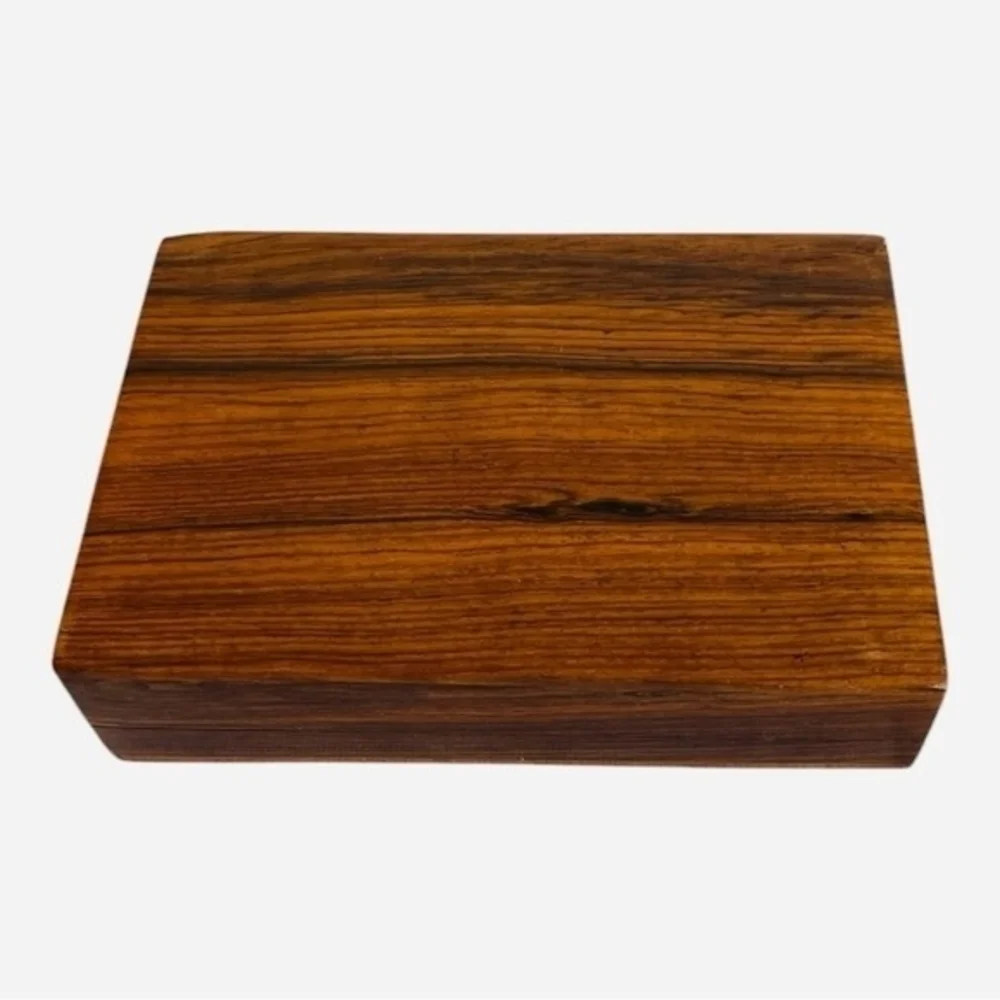 Vintage Brown Wooden Jewelry Box Hand Carved 4x1.5x6